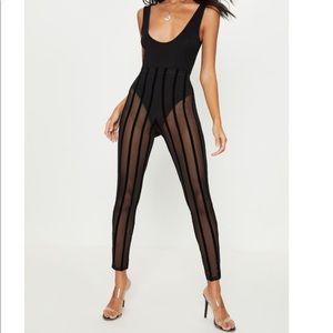 Black mesh stripe leggings